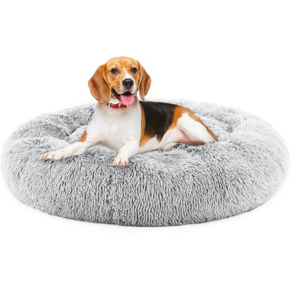 Fluffy Donut Calming Pet Bed – Plush Anti-Slip Round Dog & Cat Bed