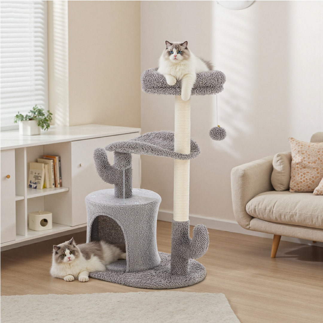 Cactus Cat Tree Tower with Scratching Post & Hanging Toys