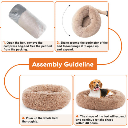 Fluffy Donut Calming Pet Bed – Plush Anti-Slip Round Dog & Cat Bed