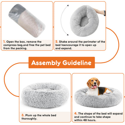 Fluffy Donut Calming Pet Bed – Plush Anti-Slip Round Dog & Cat Bed