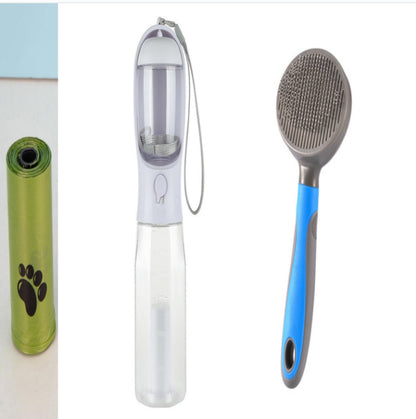 Portable Dog Travel Water Bottle with Waste Bag Dispenser – Leakproof Walking Bottle