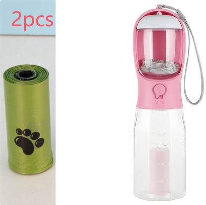 Portable Dog Travel Water Bottle with Waste Bag Dispenser – Leakproof Walking Bottle