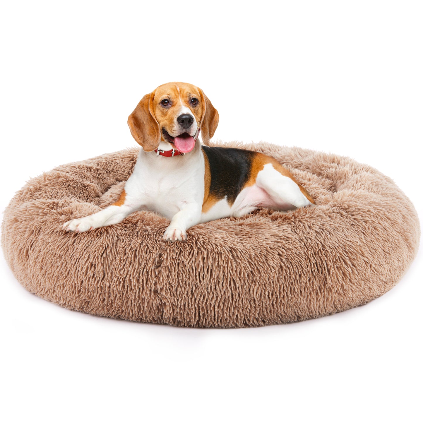 Fluffy Donut Calming Pet Bed – Plush Anti-Slip Round Dog & Cat Bed