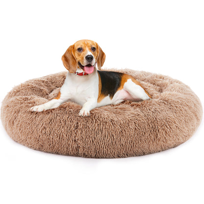 Fluffy Donut Calming Pet Bed – Plush Anti-Slip Round Dog & Cat Bed