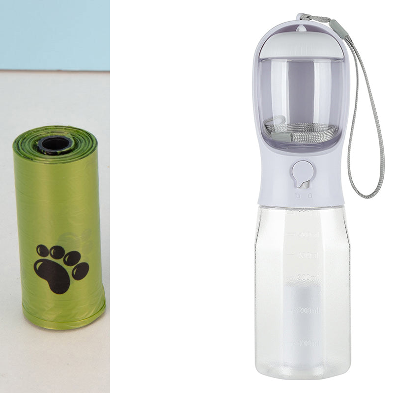 Portable Dog Travel Water Bottle with Waste Bag Dispenser – Leakproof Walking Bottle
