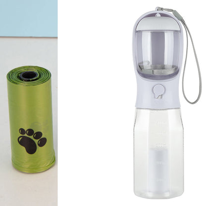 Portable Dog Travel Water Bottle with Waste Bag Dispenser – Leakproof Walking Bottle
