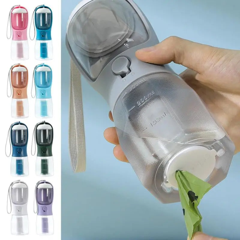 3-in-1 Portable Dog Travel Water Bottle with Food Container & Waste Bag Dispenser