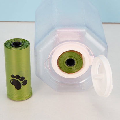 Portable Dog Travel Water Bottle with Waste Bag Dispenser – Leakproof Walking Bottle