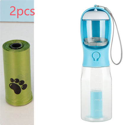 Portable Dog Travel Water Bottle with Waste Bag Dispenser – Leakproof Walking Bottle