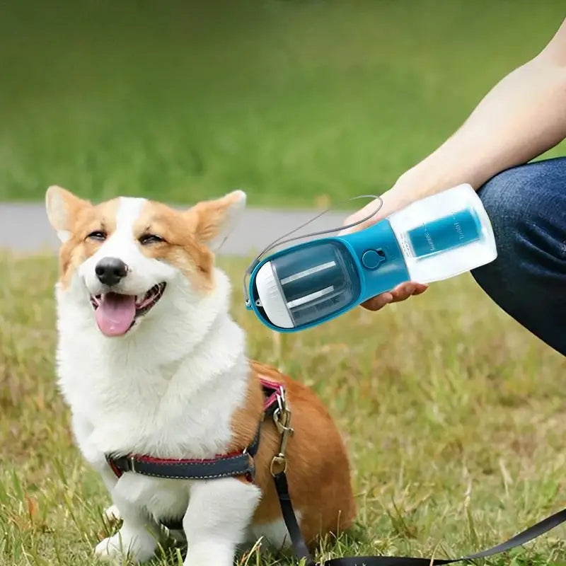 3-in-1 Portable Dog Travel Water Bottle with Food Container & Waste Bag Dispenser