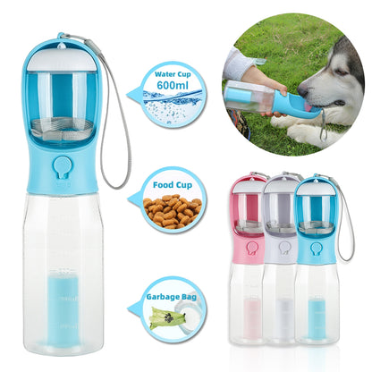Portable Dog Travel Water Bottle with Waste Bag Dispenser – Leakproof Walking Bottle