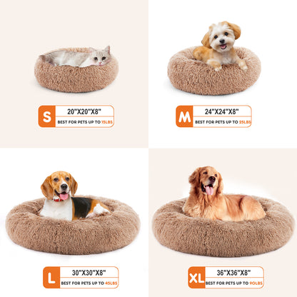Fluffy Donut Calming Pet Bed – Plush Anti-Slip Round Dog & Cat Bed