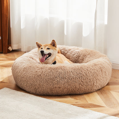 Fluffy Donut Calming Pet Bed – Plush Anti-Slip Round Dog & Cat Bed