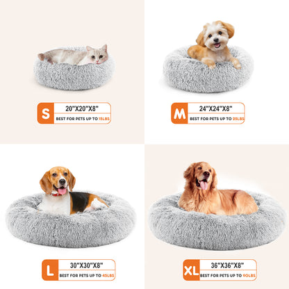Fluffy Donut Calming Pet Bed – Plush Anti-Slip Round Dog & Cat Bed