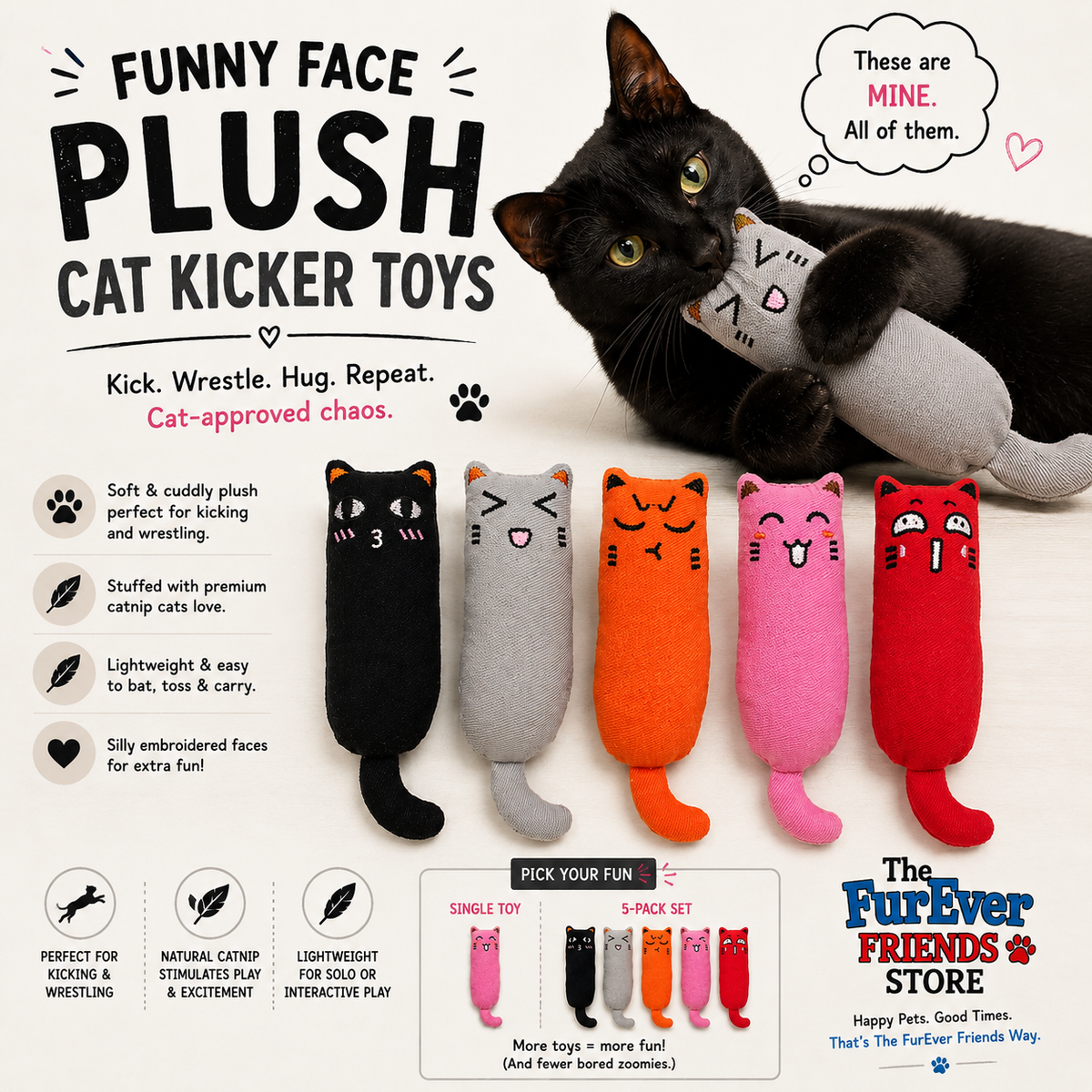 Funny Face Plush Cat Kicker Toy