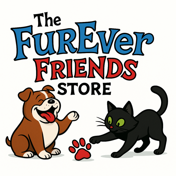 The FurEver Friends Store logo featuring Duchess the bulldog and Cat the prankster mascot