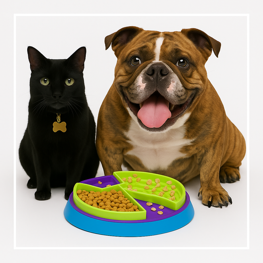 Slow feeder puzzle bowl that keeps pets munching slow and smiling — Duchess and Cat approved.