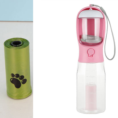 Portable Dog Travel Water Bottle with Waste Bag Dispenser – Leakproof Walking Bottle