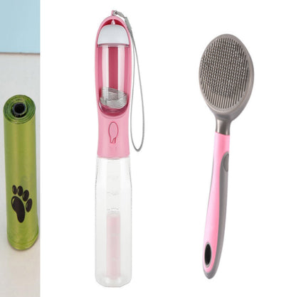 Portable Dog Travel Water Bottle with Waste Bag Dispenser – Leakproof Walking Bottle