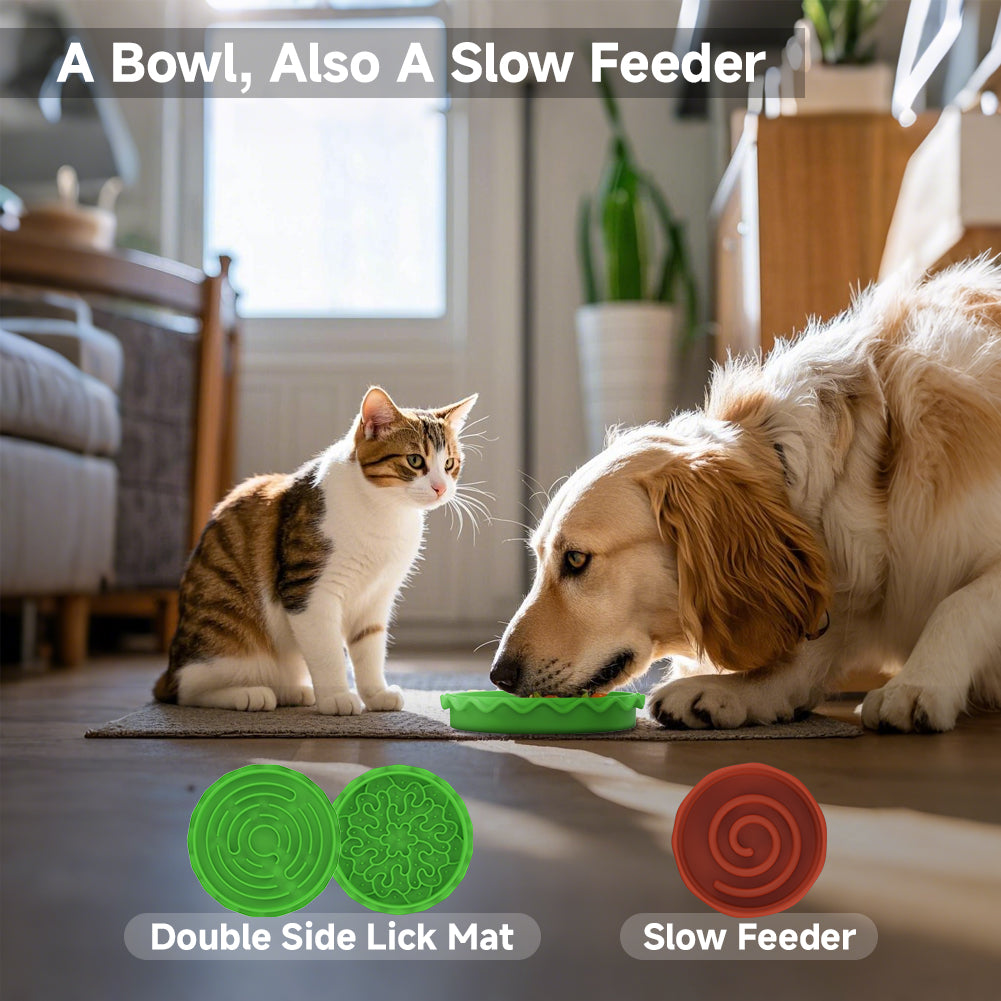 5-in-1 Burger Stack Pet Feeding Station – Slow Feeder, Lick Mat & Non-Slip Dog & Cat Bowl Set