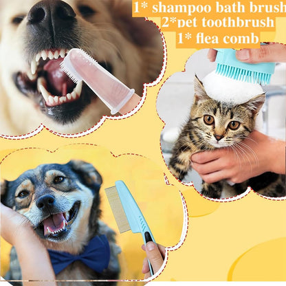 Pet Grooming Kit for Dogs & Cats – Self-Cleaning Slicker Brush, Nail Clippers & Bath Brush (7-Piece Set)