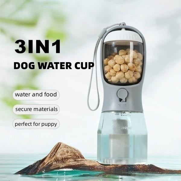 3-in-1 Portable Dog Travel Water Bottle with Food Container & Waste Bag Dispenser