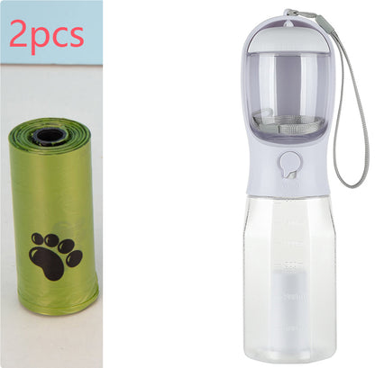 Portable Dog Travel Water Bottle with Waste Bag Dispenser – Leakproof Walking Bottle