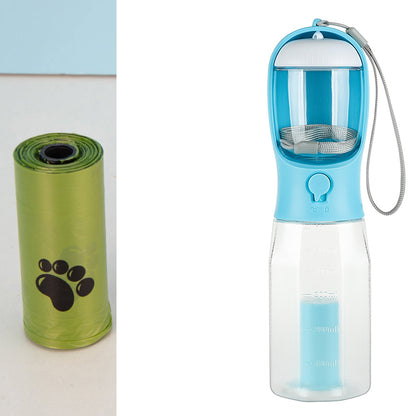 Portable Dog Travel Water Bottle with Waste Bag Dispenser – Leakproof Walking Bottle