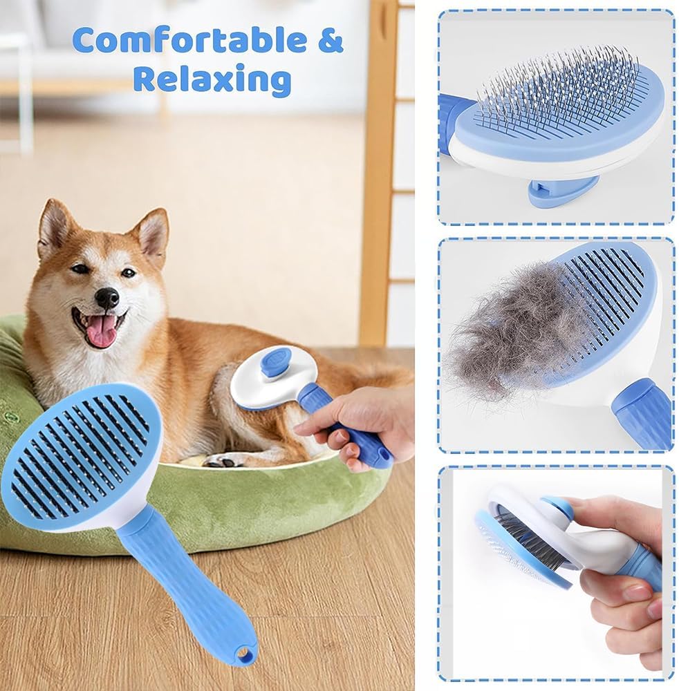 Pet Grooming Kit for Dogs & Cats – Self-Cleaning Slicker Brush, Nail Clippers & Bath Brush (7-Piece Set)