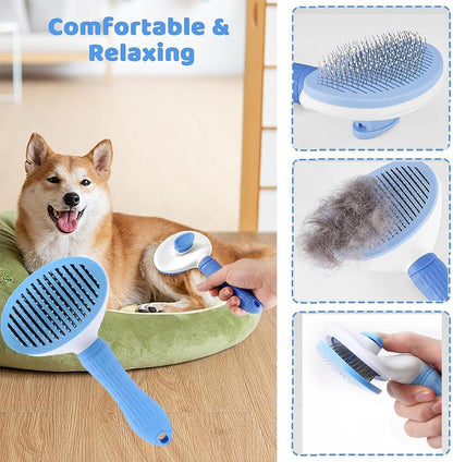 Pet Grooming Kit for Dogs & Cats – Self-Cleaning Slicker Brush, Nail Clippers & Bath Brush (7-Piece Set)