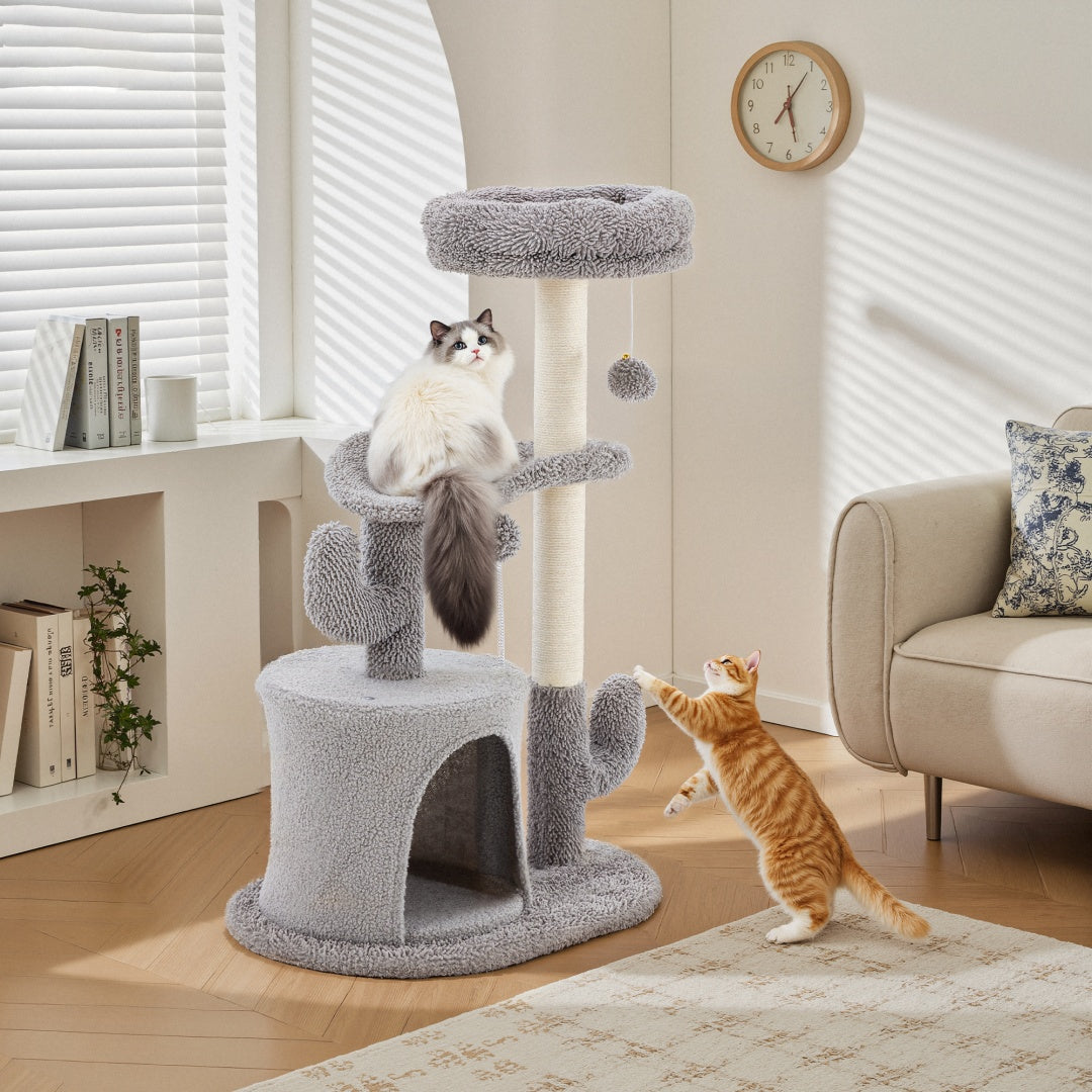 Cactus Cat Tree Tower with Scratching Post & Hanging Toys