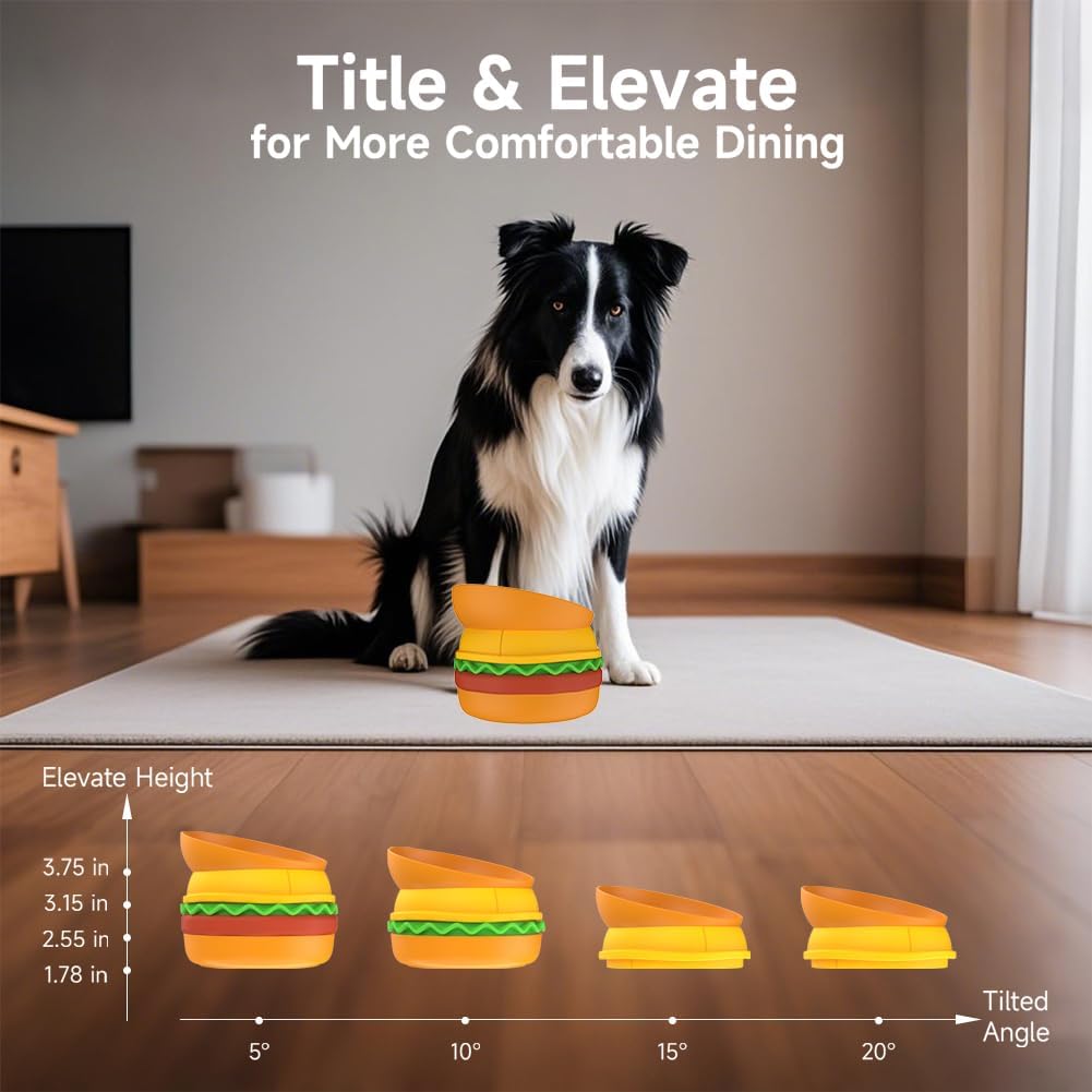 5-in-1 Burger Stack Pet Feeding Station – Slow Feeder, Lick Mat & Non-Slip Dog & Cat Bowl Set