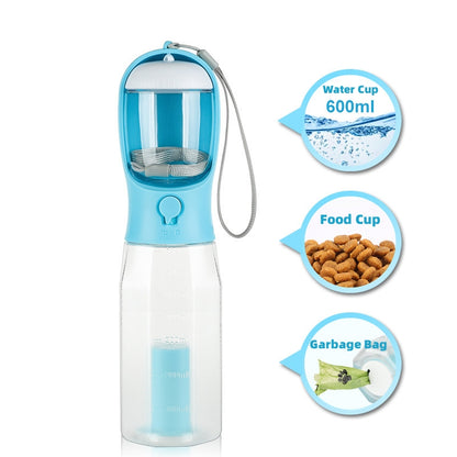 Portable Dog Travel Water Bottle with Waste Bag Dispenser – Leakproof Walking Bottle
