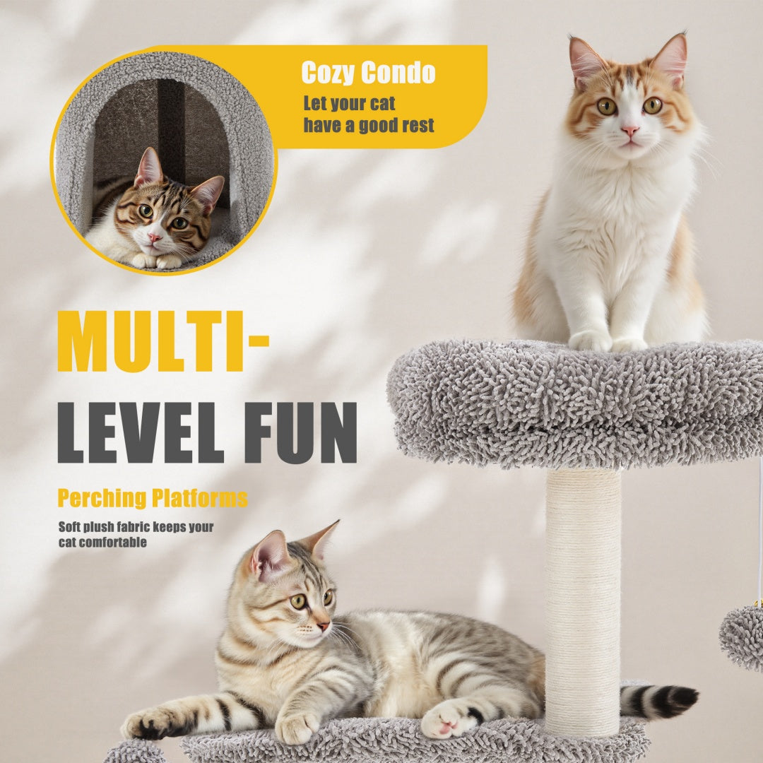 Cactus Cat Tree Tower with Scratching Post & Hanging Toys