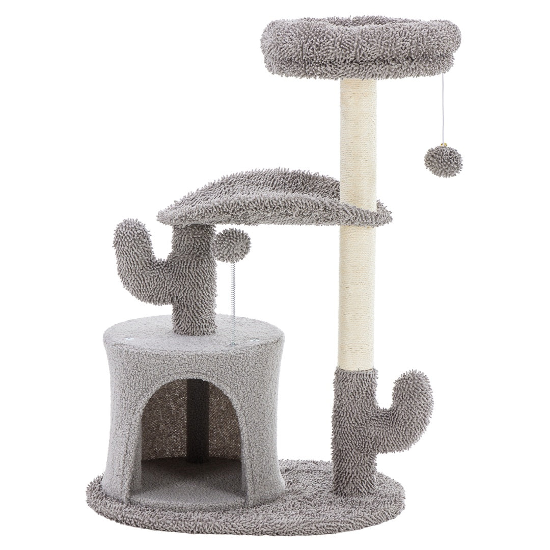Cactus Cat Tree Tower with Scratching Post & Hanging Toys
