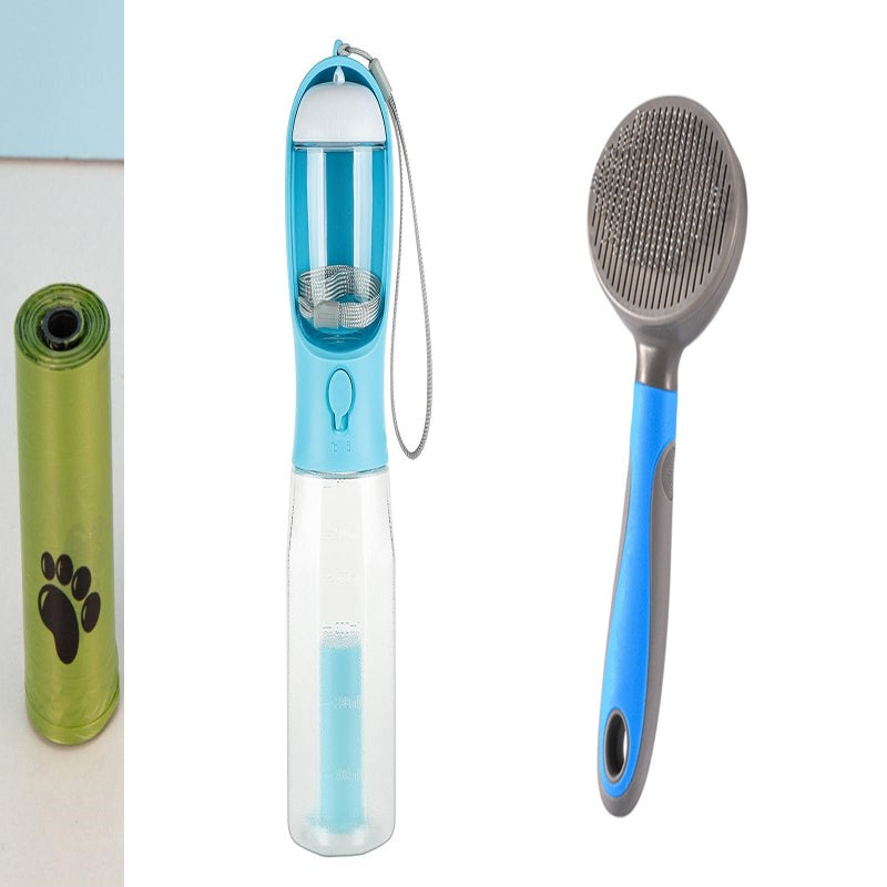 Portable Dog Travel Water Bottle with Waste Bag Dispenser – Leakproof Walking Bottle
