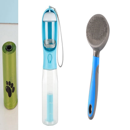 Portable Dog Travel Water Bottle with Waste Bag Dispenser – Leakproof Walking Bottle