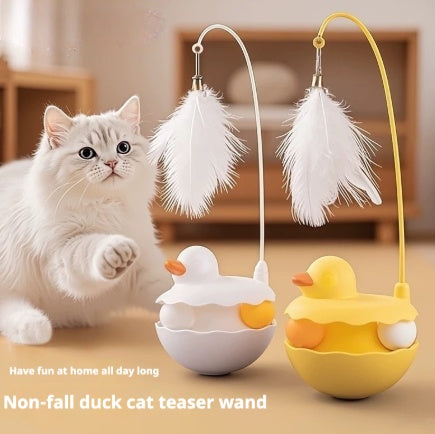 Interactive Duck Cat Teaser Toy – Feather Wand Toy for Indoor Cats