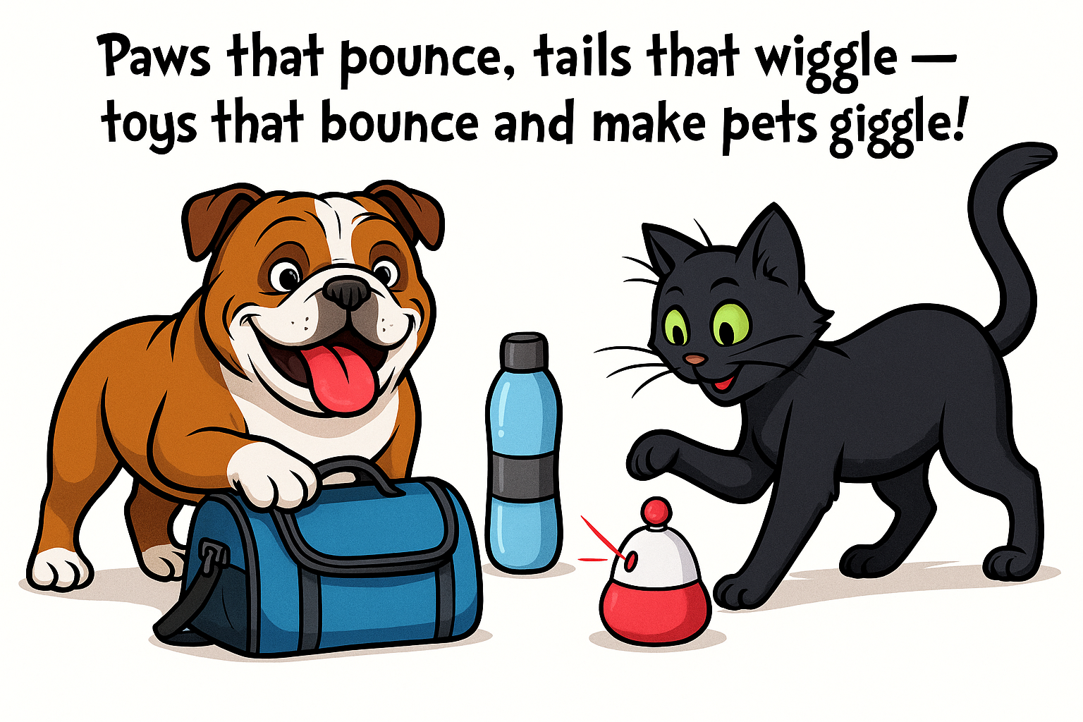 Paws that pounce, tails that wiggle — toys that bounce and make pets giggle!